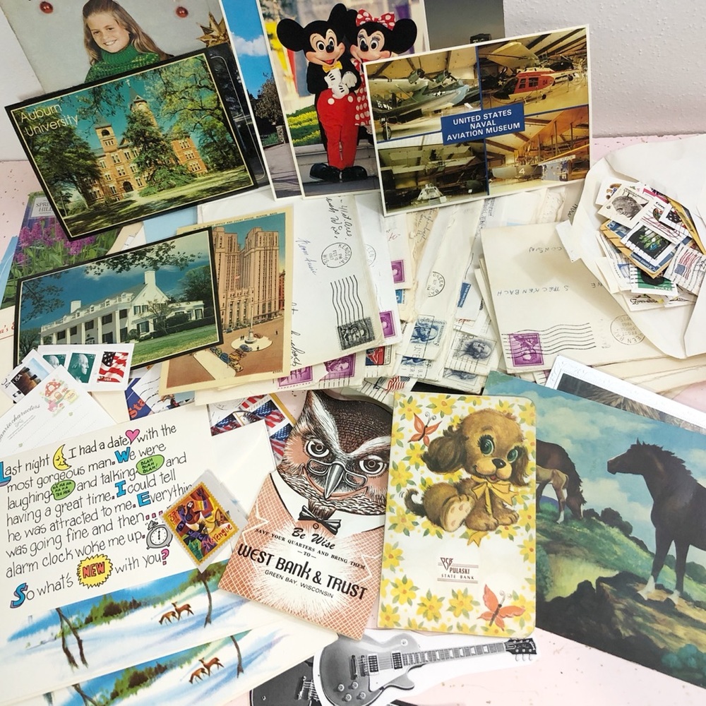 Ephemera Junk scrapbook journaling kit 1950’s 1960’s coin holders postcards etc